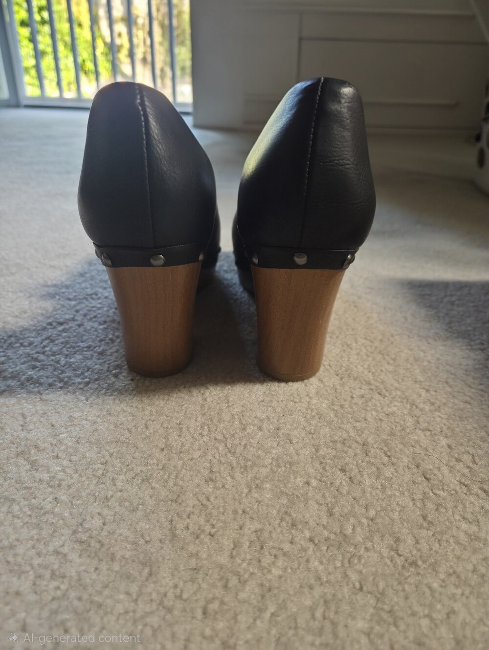 Korks Black Leather Studded Clog Heels - Picture 5 of 8